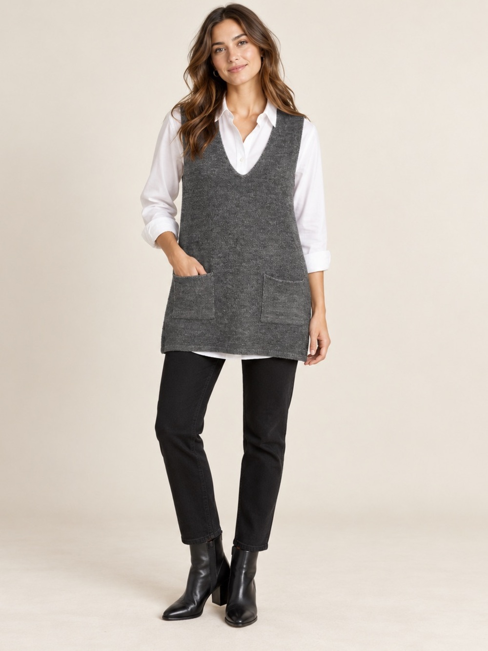 Guilty Charcoal Grey Longline Knit Sweater Vest Tunic Size S